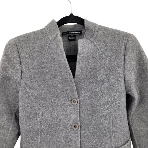 Linda Allard Ellen Tracy Blazer Wool Angora Military Band 3 Button Gray Sz 12 - Picture 6 of 11